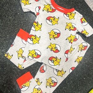 Pikachu Kids Pajamas sz 6 used Pokémon Gray and Red
